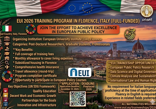 EUI Traineeships 2026 in Florence, Italy (Fully Funded) - Duration: Usually 3–12 months