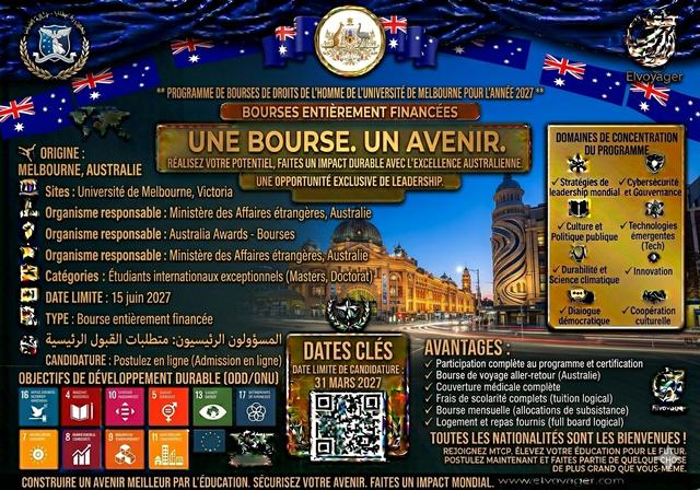 Bourse d'études en droits de l'homme de l'Université de Melbourne 2027 en Australie | Entièrement financée - Niveau d'études : Master