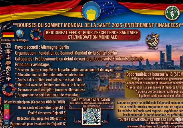 Bourse de recherche pour le Sommet mondial de la santé 2026 en Allemagne (entièrement financée) - Type de programme : Programme de bourse / allocation