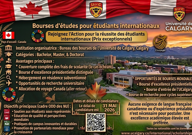 Bourses d'études de l'Université de Calgary pour les étudiants internationaux 2026 - Niveau d'études : Licence