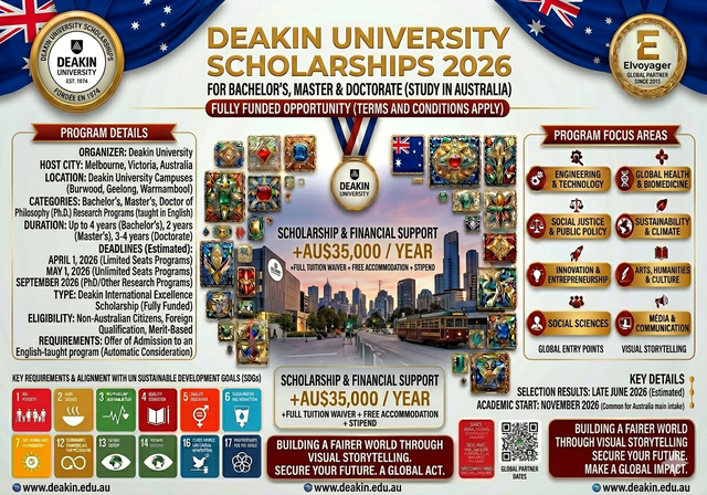 Deakin University Scholarships in Australia 2026 (Fully Funded) - Study Levels: Undergraduate, Master’s, PhD