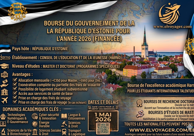 Bourses d'études du gouvernement de la République d'Estonie 2026 (financées) - Niveau d'études : Programmes courts, Master, Doctorat