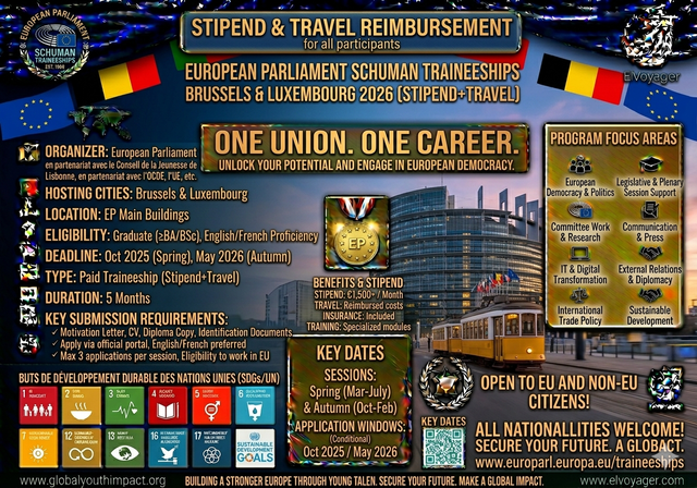 European Parliament Schuman Traineeships 2026 (Stipend+Travel) - Deadline: 31st May 2026