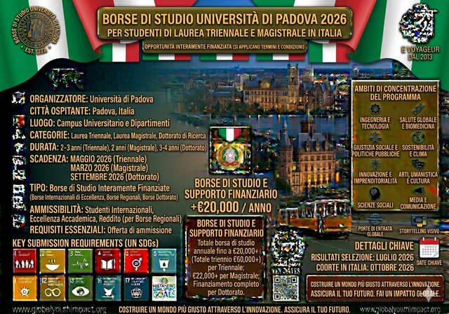 Bourses d'études de l'Université de Padoue en Italie 2026 (entièrement financées) - Niveau d'études : Licence, Master et Doctorat