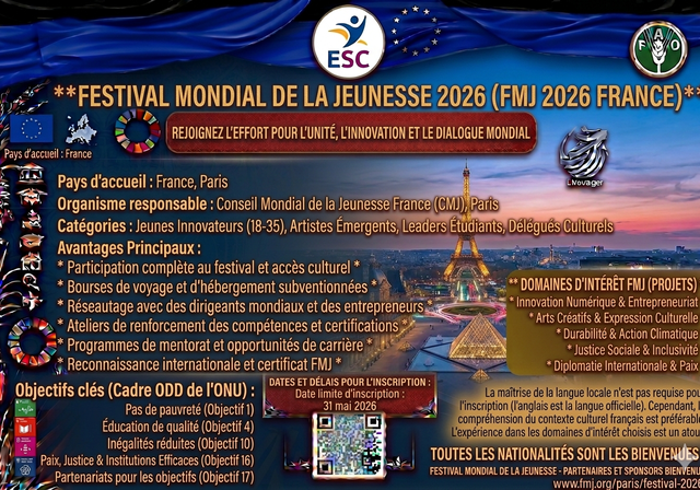 Festival Mondial de la Jeunesse 2026 à Paris (GYF 2026 France) - Dates du programme : du 15 au 18 octobre 2026