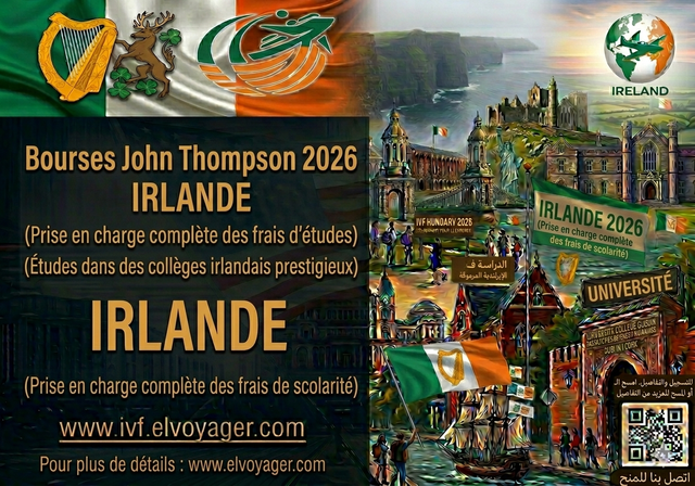 Bourse John Thompson 2026 en Irlande | Frais de scolarité intégralement pris en charge - Durée : un an