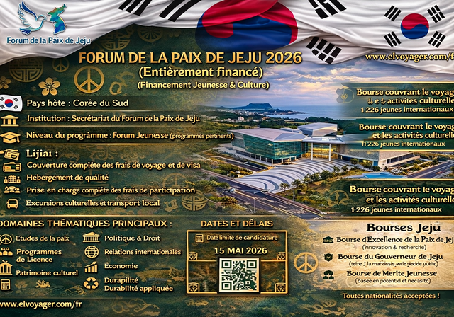 Forum de la paix de Jeju 2026 en Corée du Sud (entièrement financé) - Date limite : 30 avril 2026