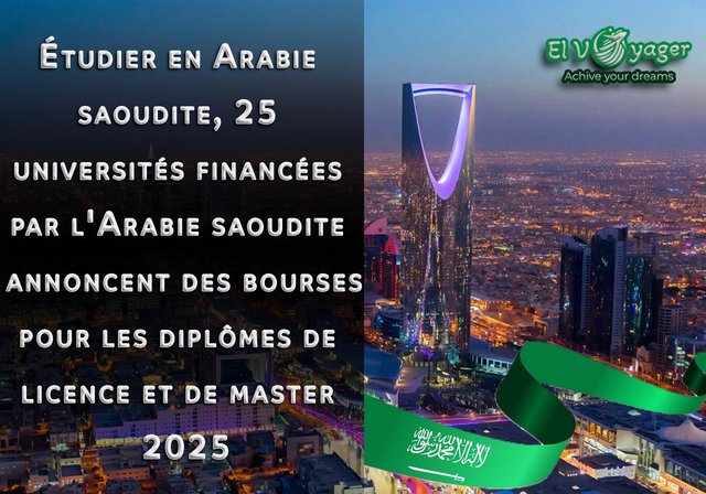 Étudier en Arabie saoudite, 25 universités financées par l'Arabie saoudite annoncent des bourses pour les diplômes de licence et de master 2025 - officiellement. Le Royaume d'Arabie saoudite a annoncé des bourses entièrement financées pour l' année universitaire 2025. Les étudiants internationaux résidant en dehors de l'Arabie saoudite peuvent postuler à des programmes de bourses externes via la plateforme Study in Saudi Arabia . Le gouvernement du Royaume d’Arabie saoudite gère la plateforme d’études en Arabie saoudite. Les candidats peuvent postuler aux programmes de licence , de master et de doctorat dans les universités publiques saoudiennes . Il existe environ 50 universités publiques et privées en Arabie saoudite, dont la plupart sont impliquées dans le programme « Étudier en Arabie saoudite ». Vous n’avez pas besoin de postuler séparément auprès d’une université. Soumettez votre demande de bourse sur la plateforme Study in Saudi Arabia en sélectionnant l'université souhaitée. Il n'y a pas de frais de dossier. Plus de détails ci-dessous.